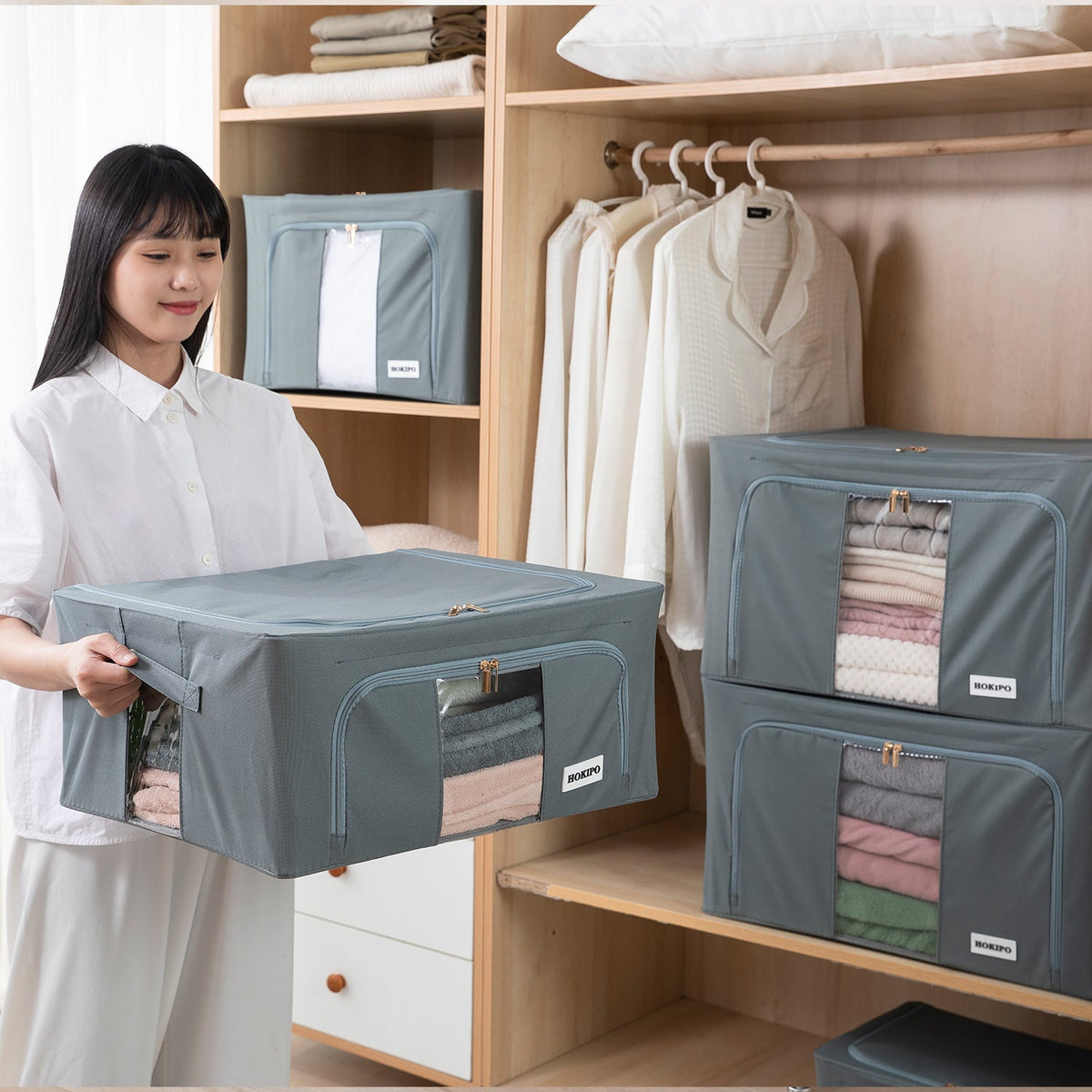 Wardrobe Organizer 600D Oxford Fabric Cloth Storage Box, 24 ltr / 44 ltr / 66 ltr / 88 ltr, Grey