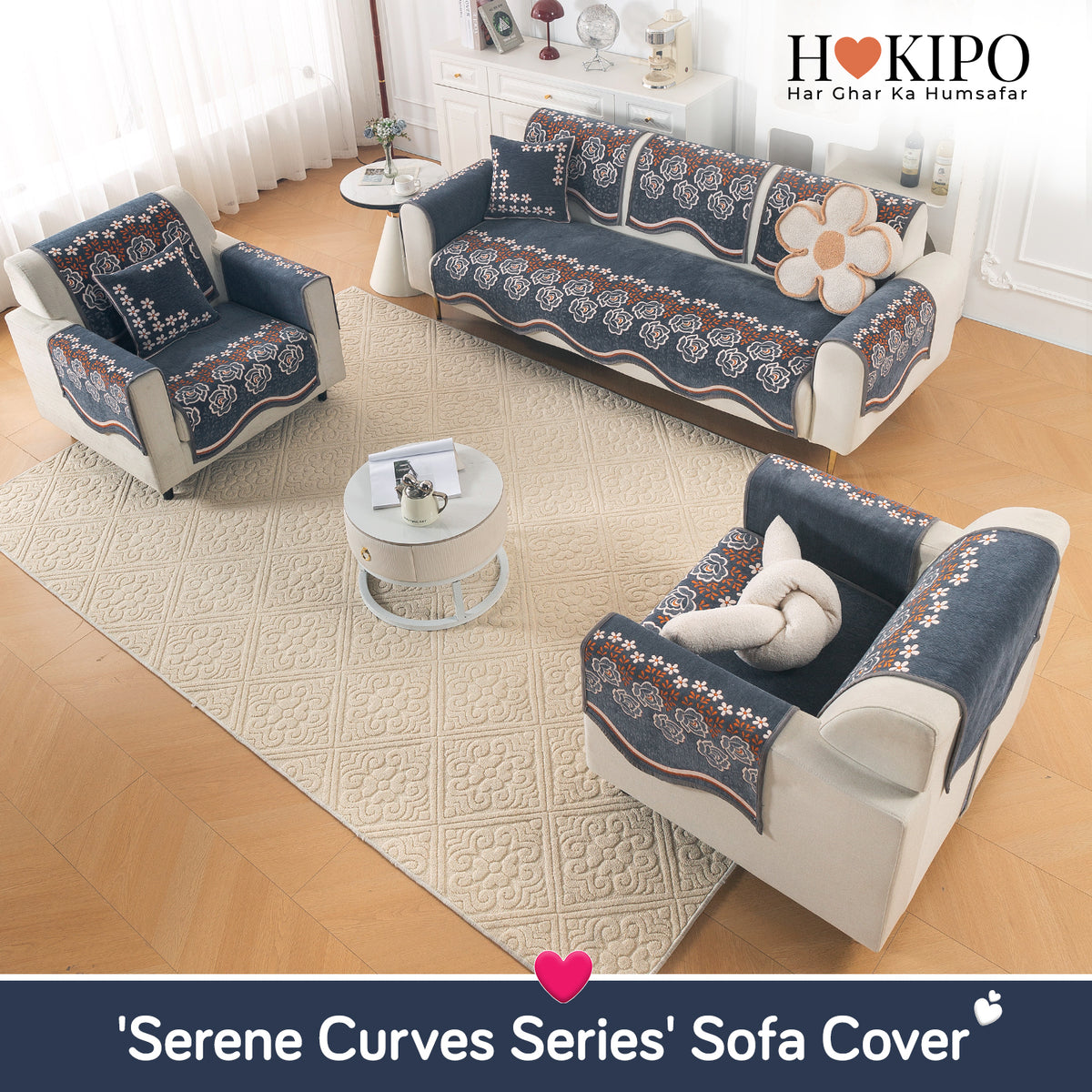 Serene Curves Sofa Cover Mat, Blossom Flower
