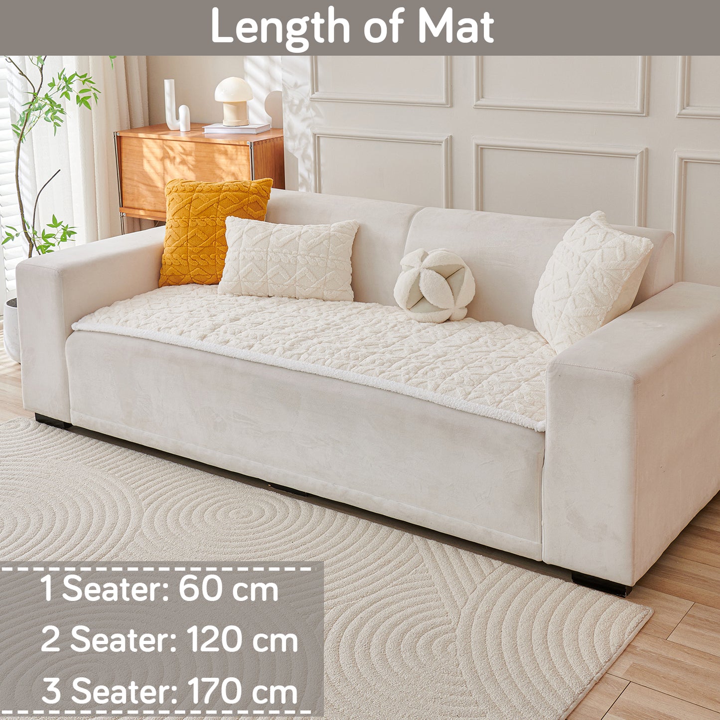 'Italian Caelora' Luxury Jacquard Plush Sofa Cover Mat and Anti-Slip Armrest Covers - Pearl Whit