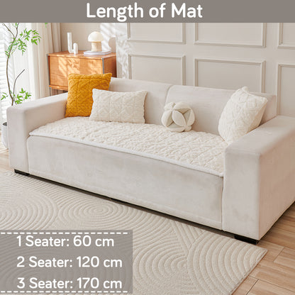 'Italian Caelora' Luxury Jacquard Plush Sofa Cover Mat and Anti-Slip Armrest Covers - Pearl Whit