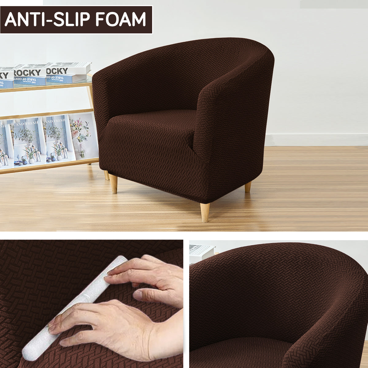 Premium Jacquard Stretchable Tub Chair Cover Slipcover, Chocolate Brown