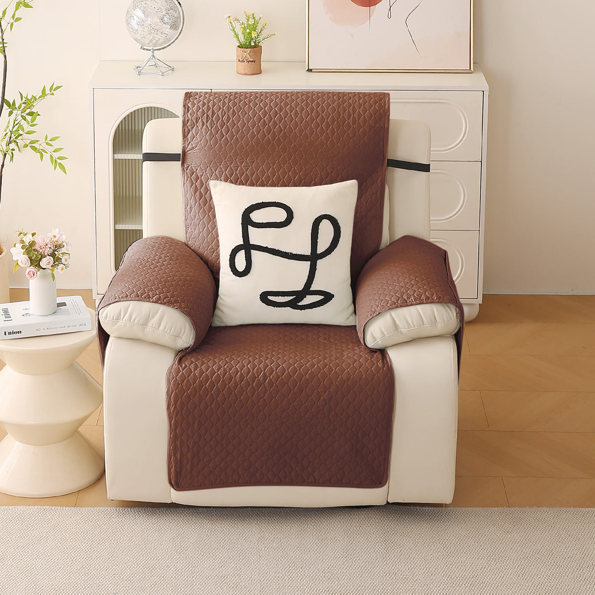 Quilted Recliner Mats for 1 Seater Recliner Sofa, Dark Coffee
