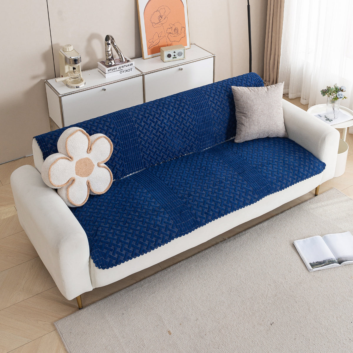 Modern Matrix 5-Seater Reversible Sofa Cover (3+1+1), Midnight Blue