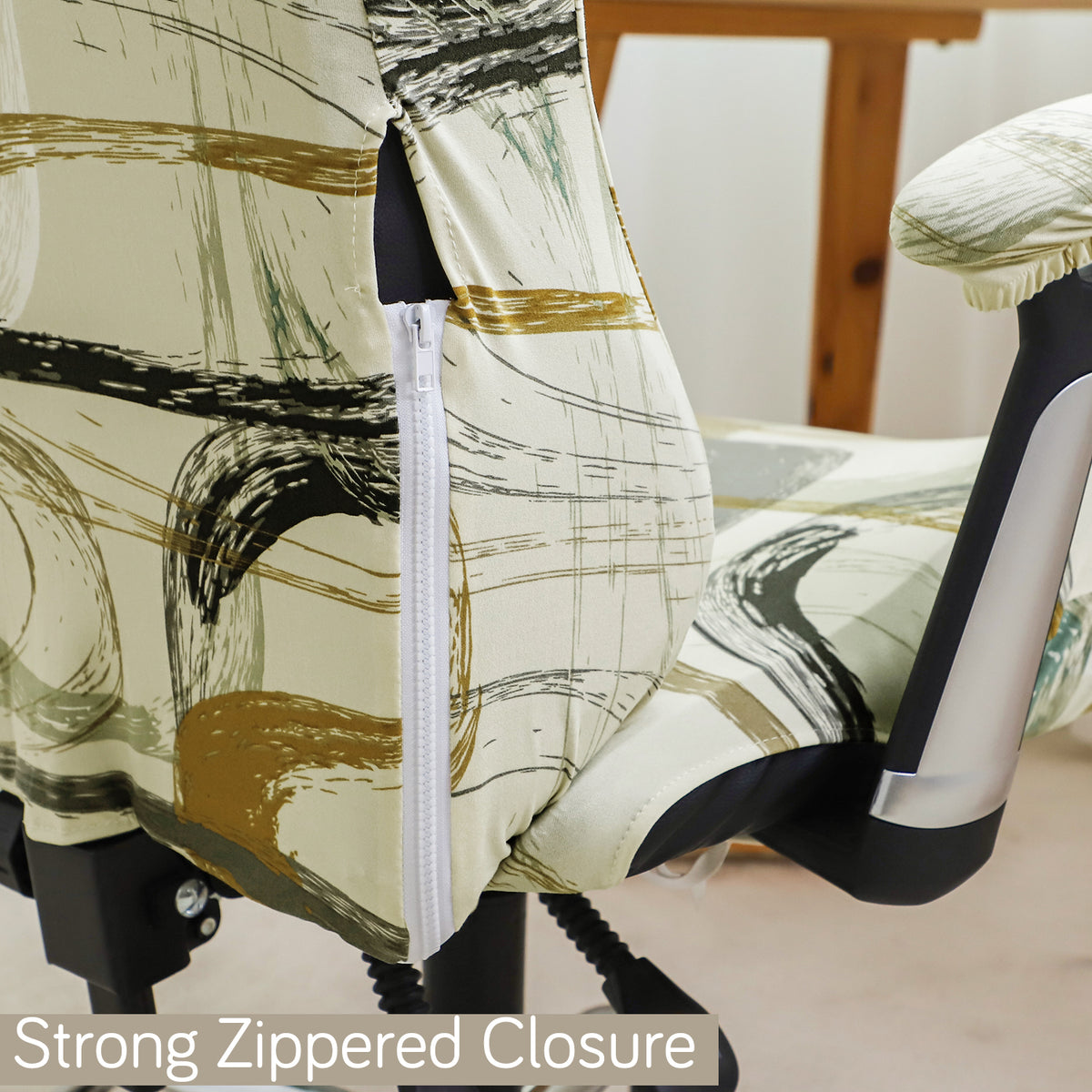 Printed Gaming Chair Seat Cover Elastic Computer Rotating Chair, Parchement Beige Abstract Art