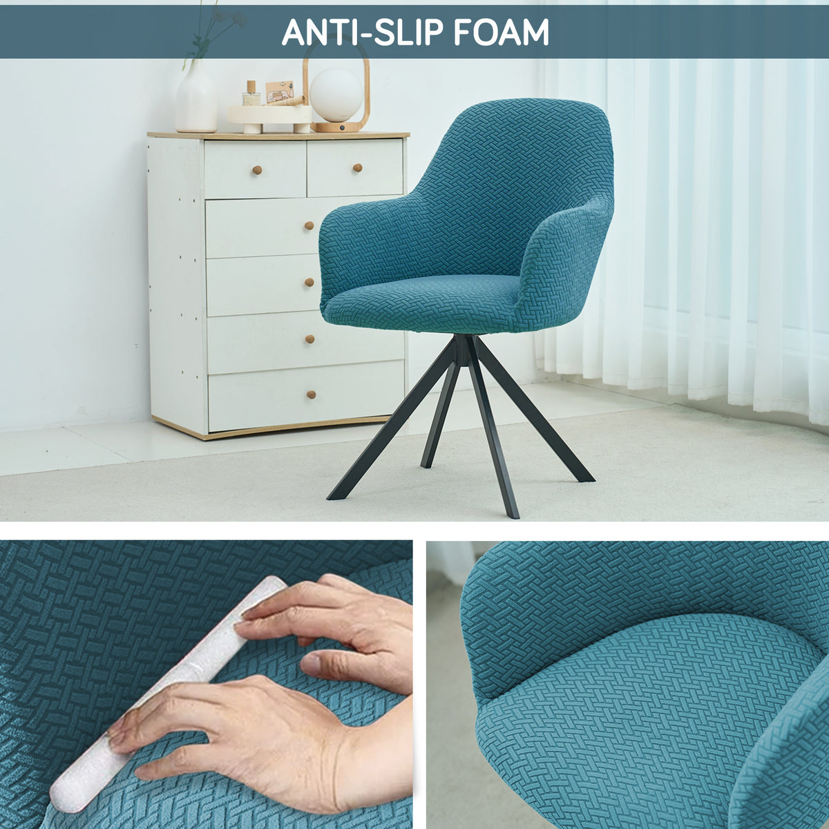 Premium Jacquard Fully Covered Cover for Swivel Dining Chair with Arms, Turquoise