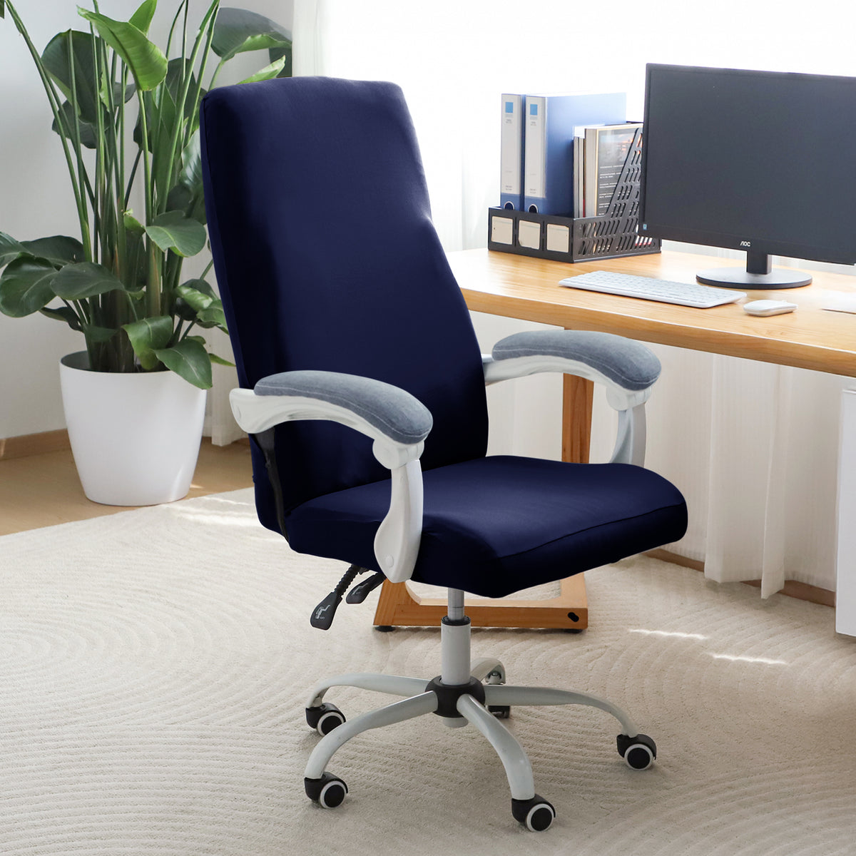 Office Chair Cover for Executive Chair (High-Back) – 140 GSM Stretchable Fabric – Washable & Anti-Slip – Fits Big & Tall Office Chairs, Navy Blue