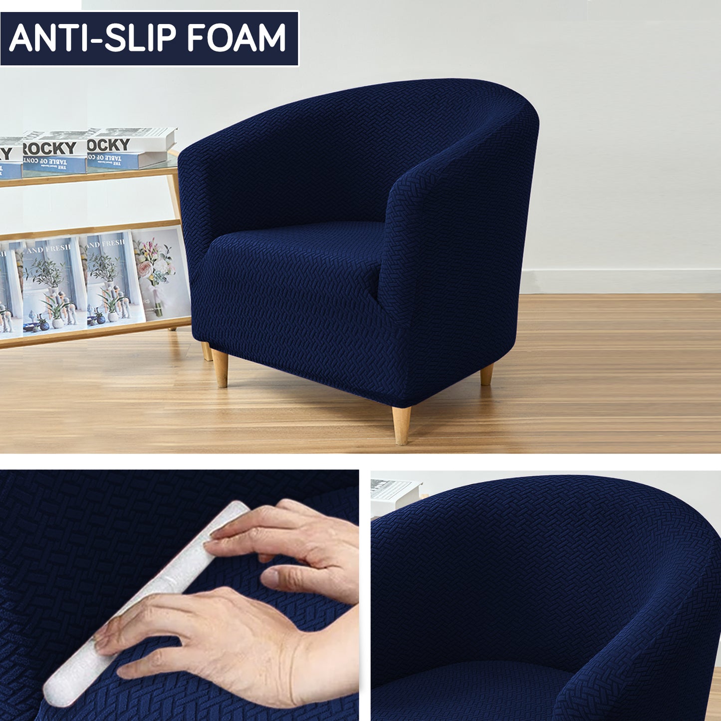 HOKIPO Premium Jacquard Stretchable Tub Chair Cover Slipcover, Navy Blue