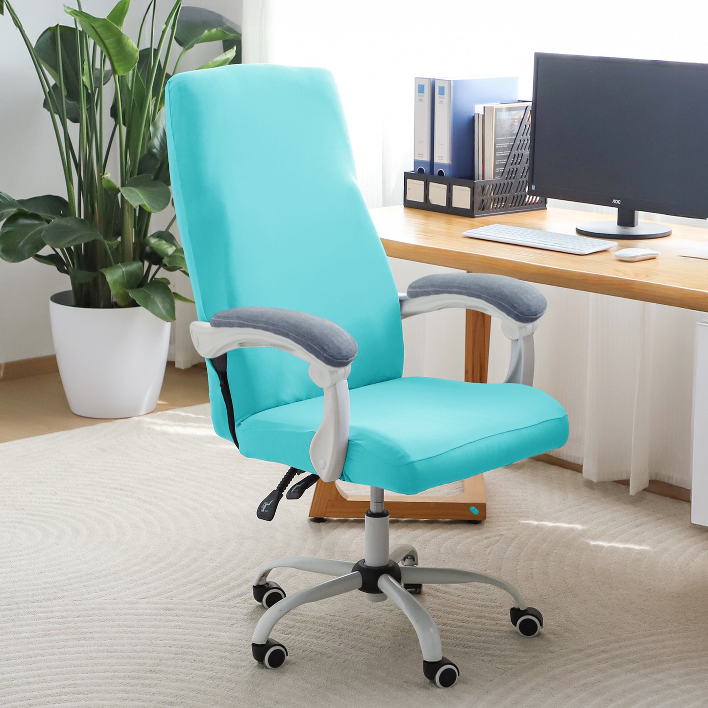 Office Chair Cover for Executive Chair (High-Back) – 140 GSM Stretchable Fabric – Washable & Anti-Slip – Fits Big & Tall Office Chairs, Sky Blue