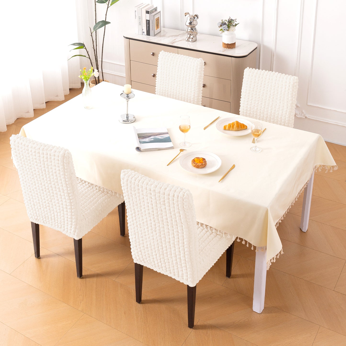 Aria Nova Bubble 280 GSM Dining Chair Cover Set of 1/2/4/6, Light Cream