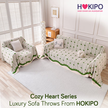 Buy Forest Cream Colour Cozy Heart Series Luxury Plush Sofa Throw for 3 1​ Seater Sofa Set | HOKIPO