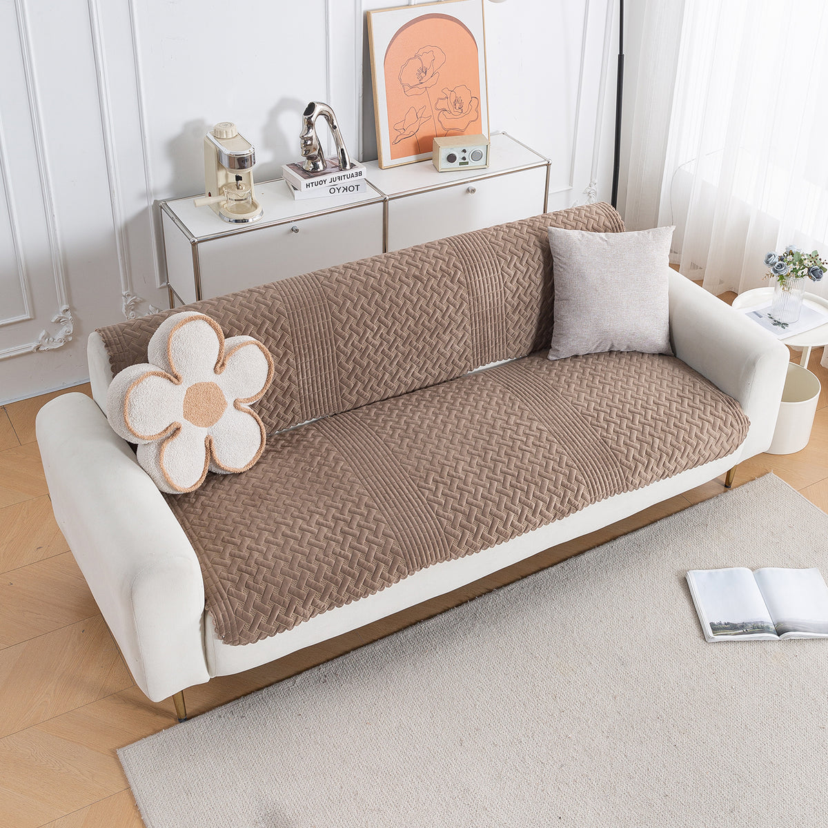 Modern Matrix 5-Seater Reversible Sofa Cover (3+1+1), Light Taupe