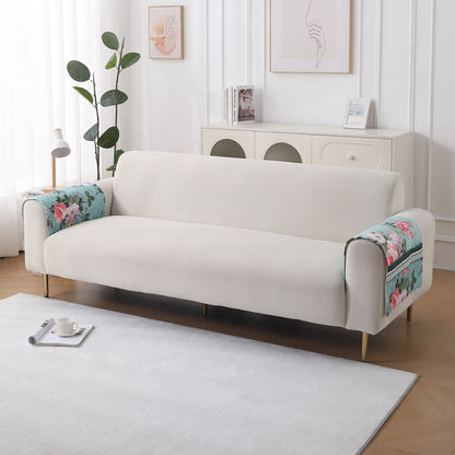 LiefNest Holland Velvet Sofa Cover Mat with Foam Filling -  Fresh Floral Pastel Blue