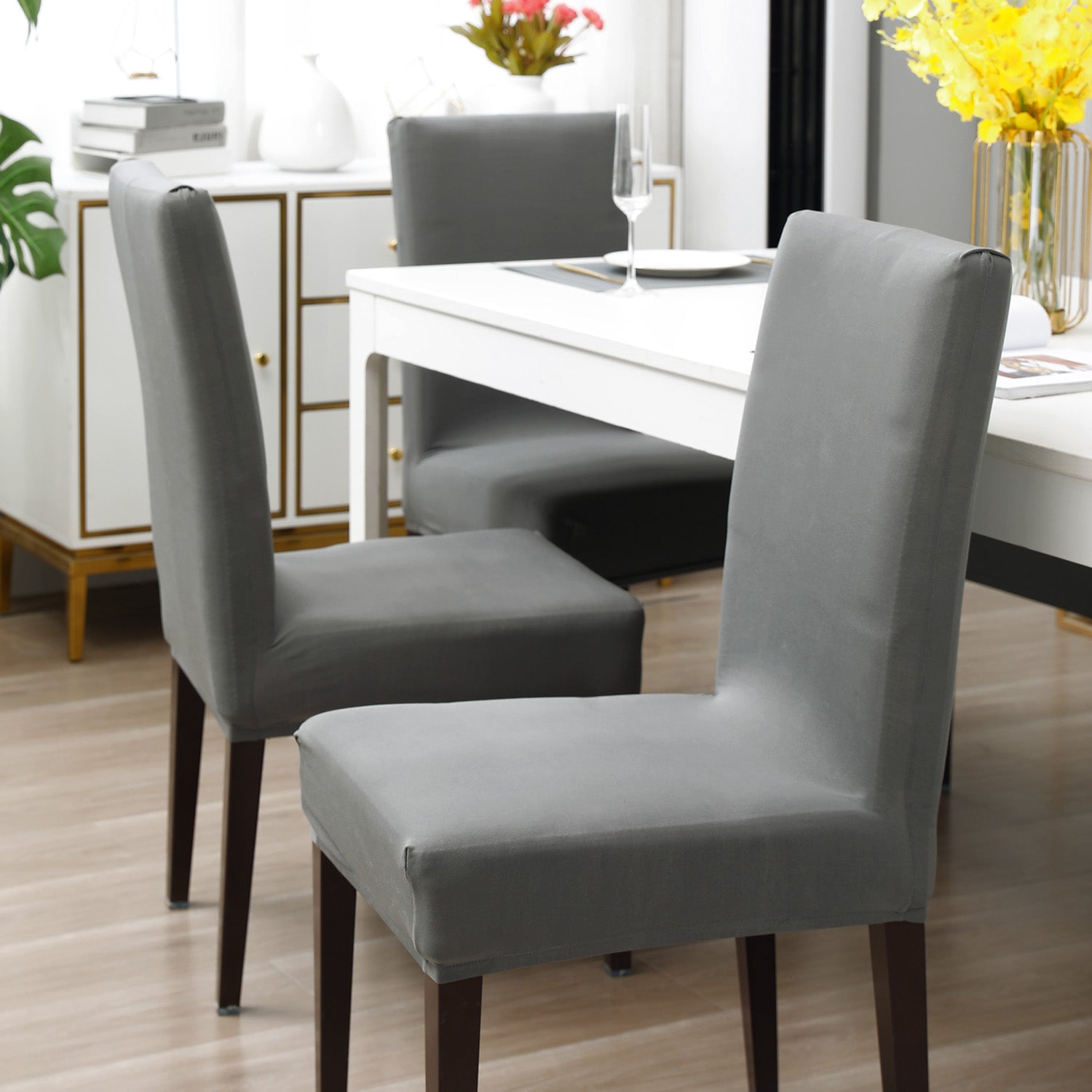 Elastic Stretchable Dining Chair Cover, Light Grey