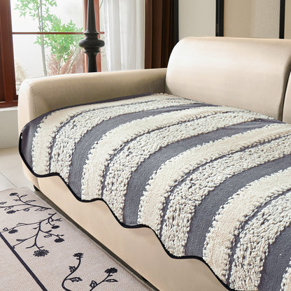 Luxury Wavy Plush Anti-Slip Sofa Cover Mats - Pewter Grey
