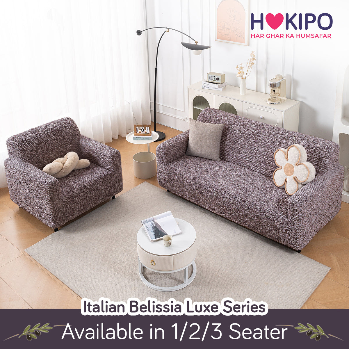 Italian Belissia Luxe Series' Super Stretchable Microfiber 1/2/3 Seater Sofa Cover, Plum Brown