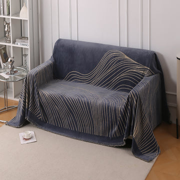 WaveLoom Collection Printed Chenille Sofa Cover Throw Blanket, Dark Grey