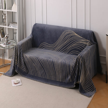 WaveLoom Collection Printed Chenille Sofa Cover Throw Blanket, Dark Grey
