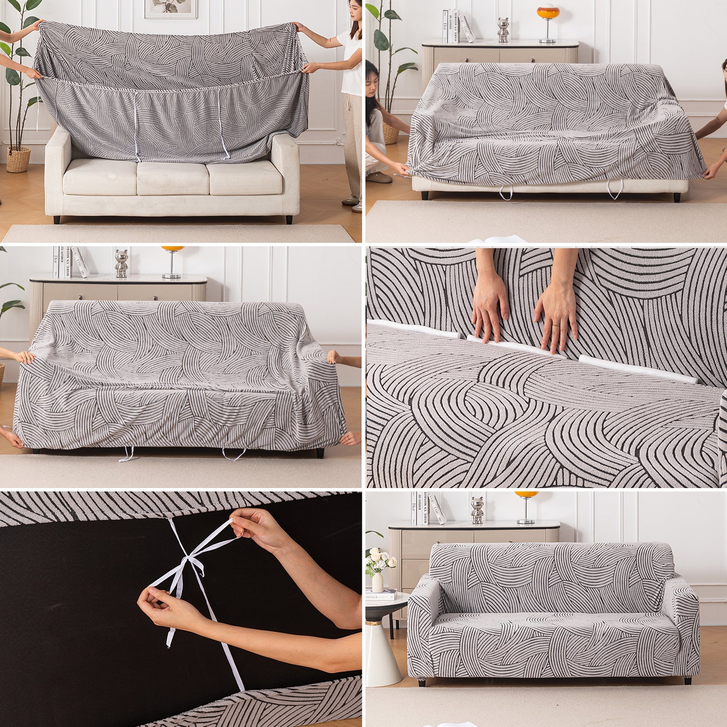 'WaveLine Series' Jacquard Sofa Cover 1/2/3/4-seater Fully Covered, Classic White