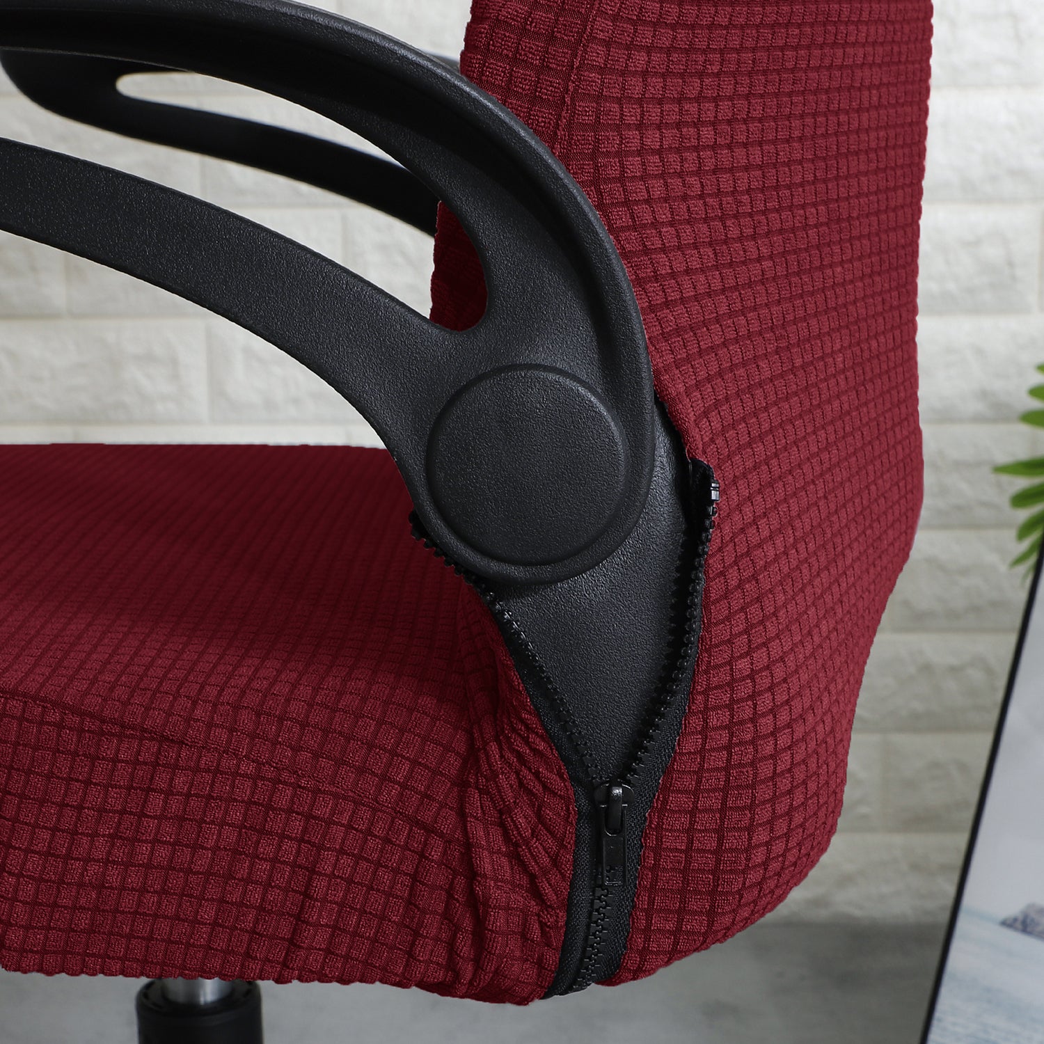 Stretchable Jacquard Office Boss Chair Seat Cover with Headrest Cover for Computer Desk Chair, Burgundy