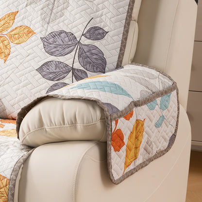 Quilted Cover for Recliner Sofa with SecureFit Belt & Side Pocket, Multicolor Leaves