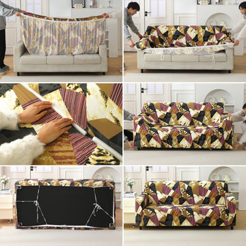 Wine Abstract Geometry Fabric – Step-by-step guide to put on an elastic sofa cover