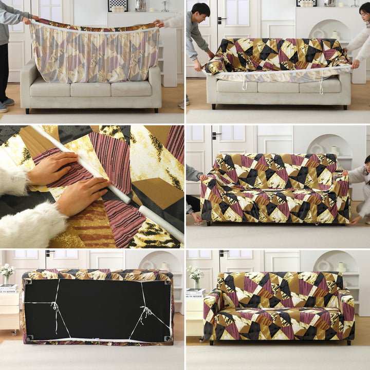 Wine Abstract Geometry Fabric – Step-by-step guide to put on an elastic sofa cover