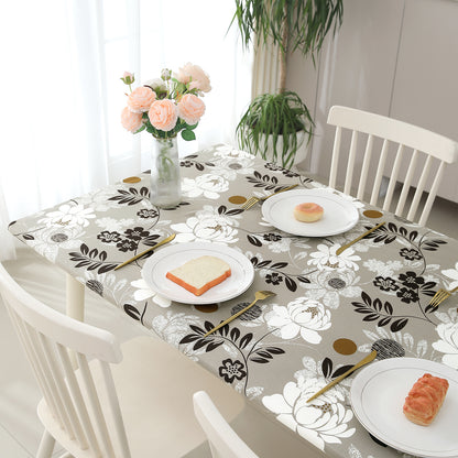 Printed Stretch Fit Water-Repellent & Anti-Slip Table Cloth Cover for 4 Seater / 6 Seater, Feather Brown Floral