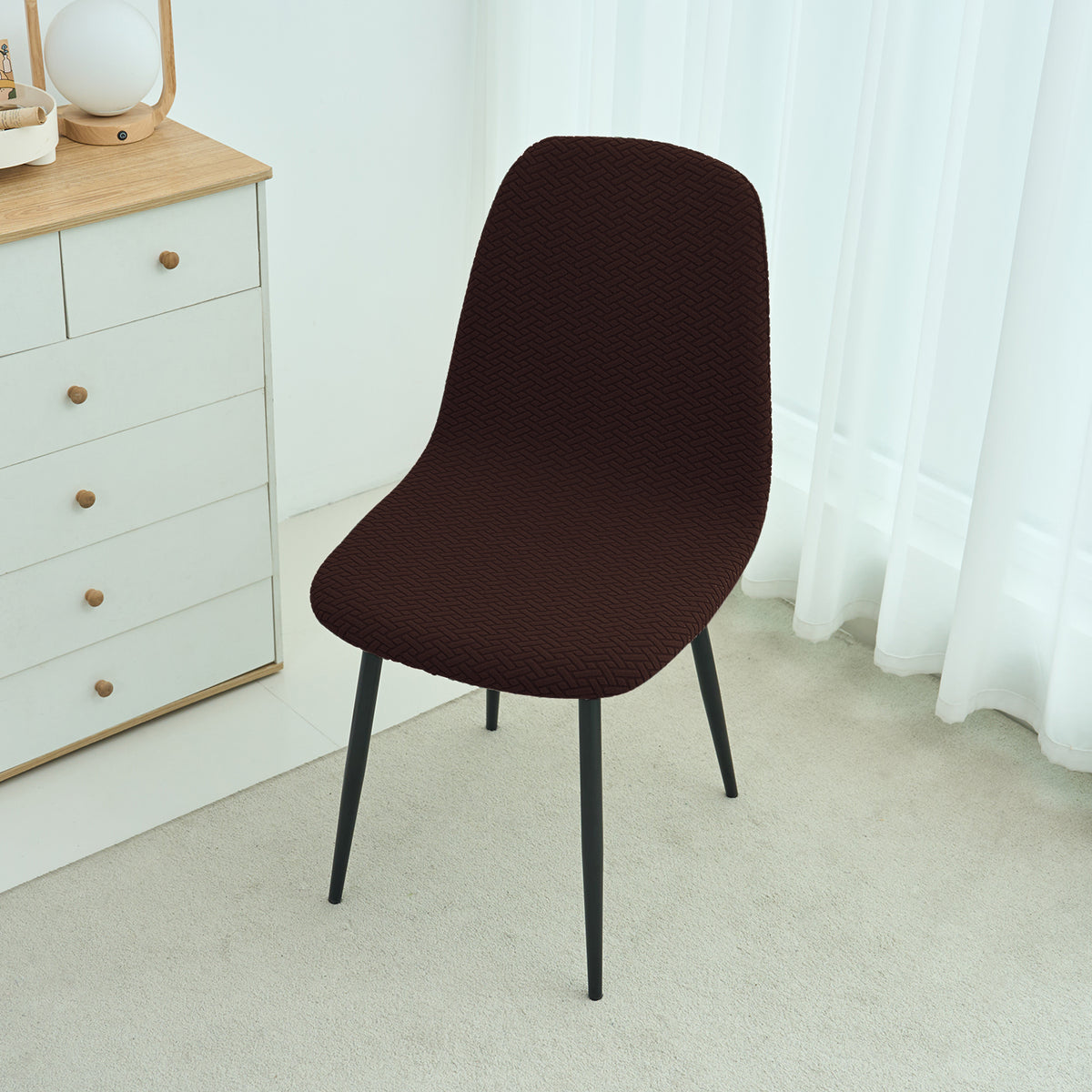 Premium Jacquard Fully Covered Cover for Mid Century Modern Dining Chair, Chocolate Brown