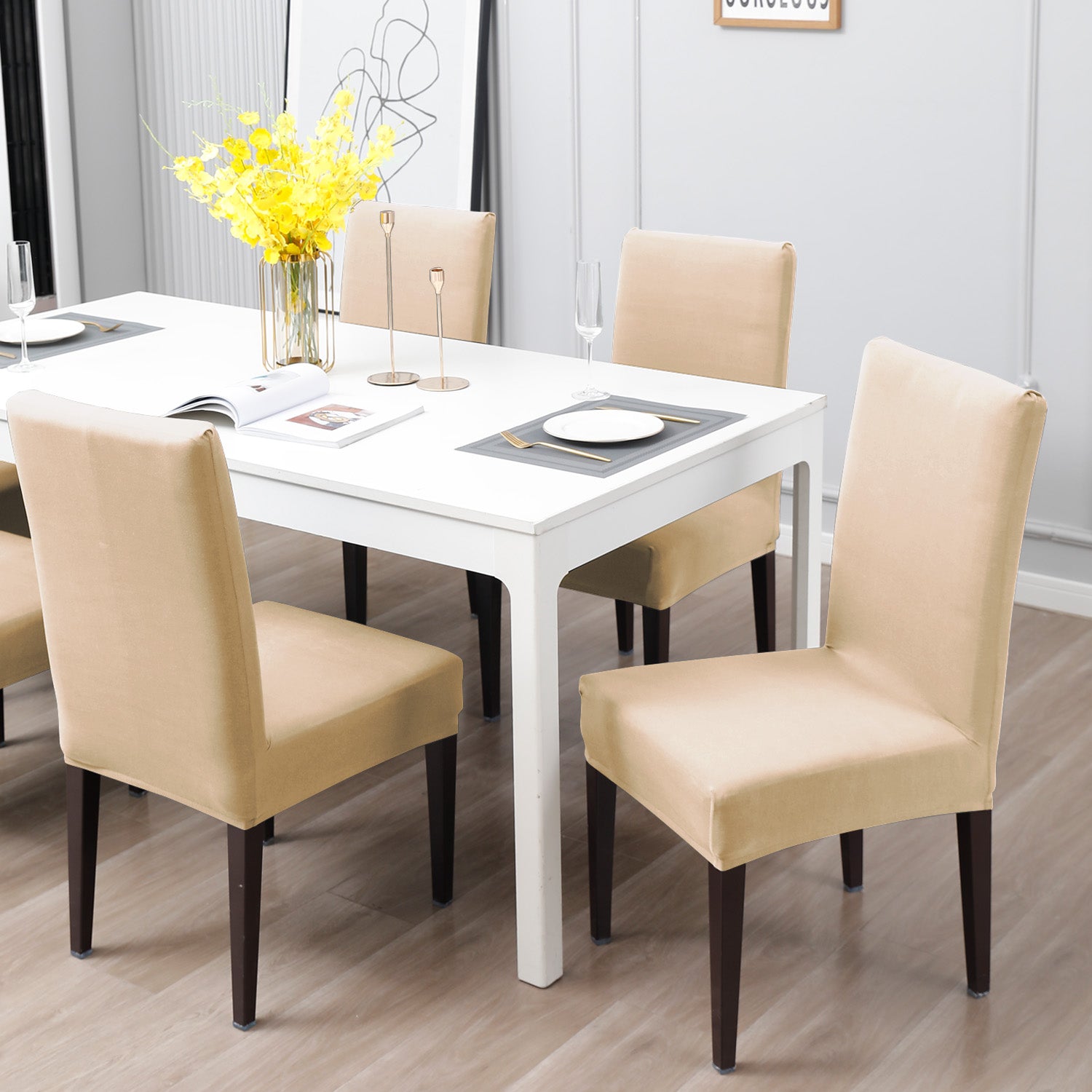 Elastic Stretchable Dining Chair Cover, Beige