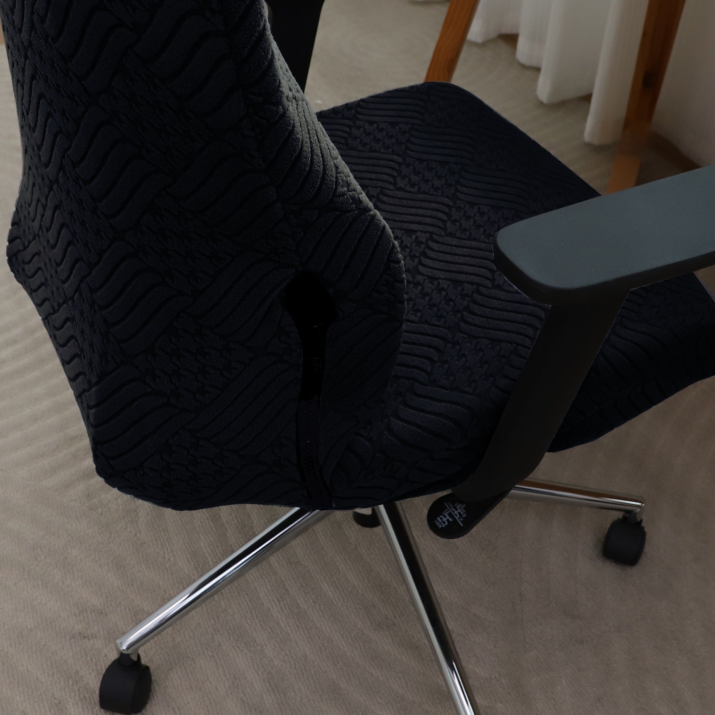 Office Chair Cover with Headrest (High-Back) – 170 GSM Stretch Jacquard – Washable, Anti-Slip Fit for Ergonomic Mesh Office Chairs, Black
