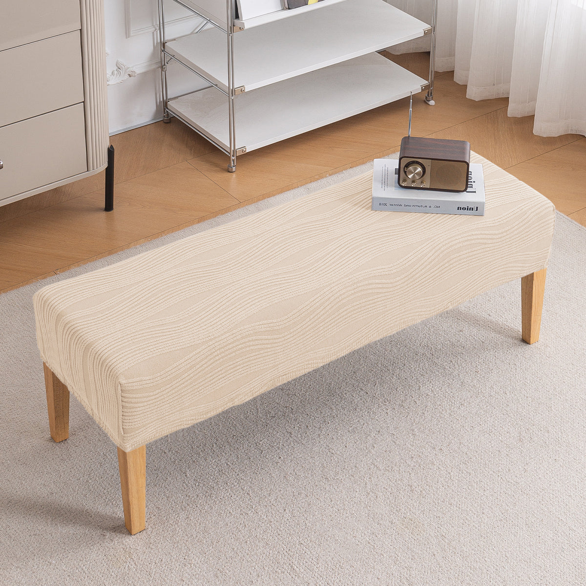 Nestiva Series 200gsm Knitting Jacquard Bench Cover - Skimmed Cream