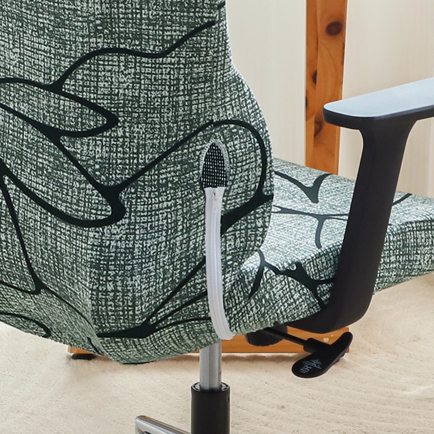 Printed Office Chair Cover with Headrest (High-Back) – 140 GSM Stretch Fabric – Washable, Anti-Slip Fit for Ergonomic Mesh Office Chairs, Intense Grey Abstract Floral