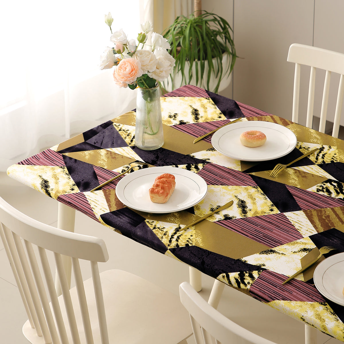 Buy Wine Abstract Geometry Printed Water-Repellent Stretchable Table cover - HOKIPO | Har Ghar Ka Humsafar