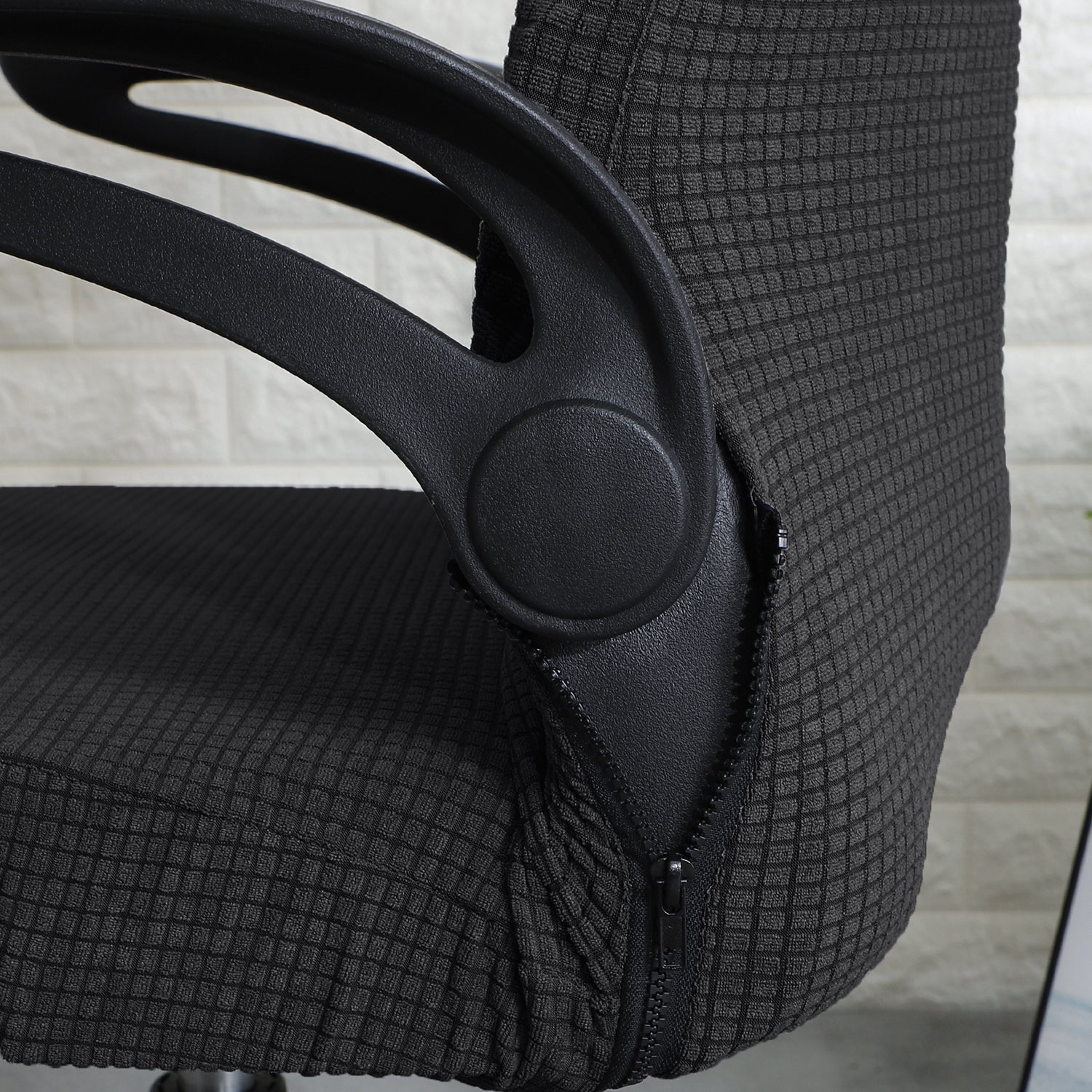 Stretchable Jacquard  Office Boss Chair Seat Chair Cover with Headrest Cover for Computer Desk Chair, Black