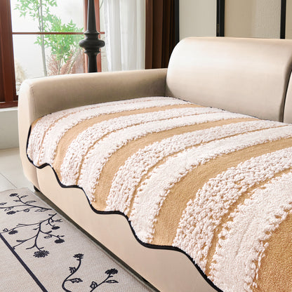 Luxury Wavy Plush Anti-Slip Sofa Cover Mats - Desert Brown