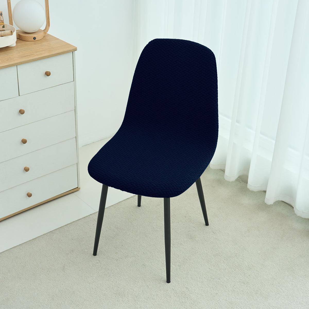 Premium Jacquard Fully Covered Cover for Mid Century Modern Dining Chair, Navy Blue