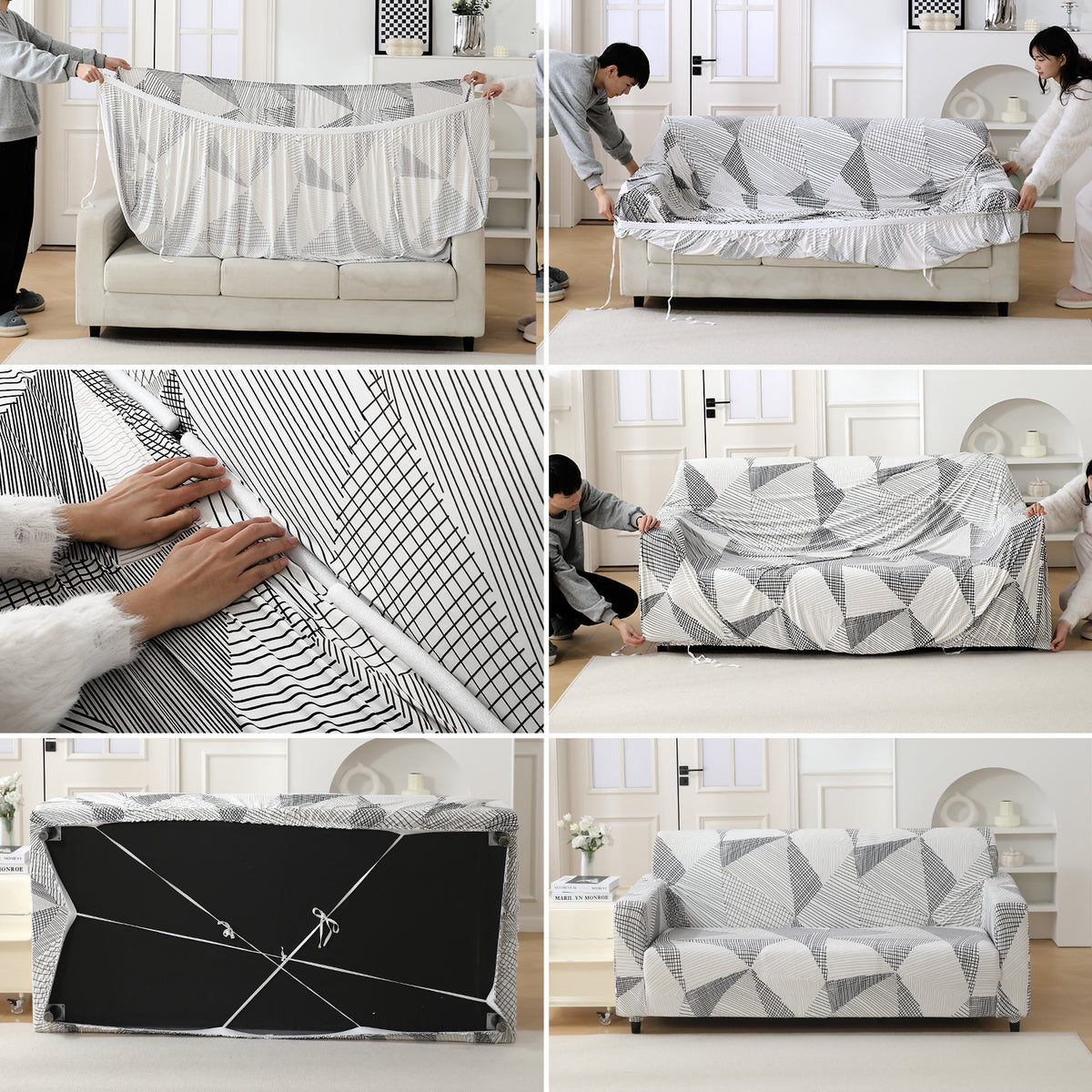 Snow White Black Geometry – Step-by-step guide to put on an elastic sofa cover
