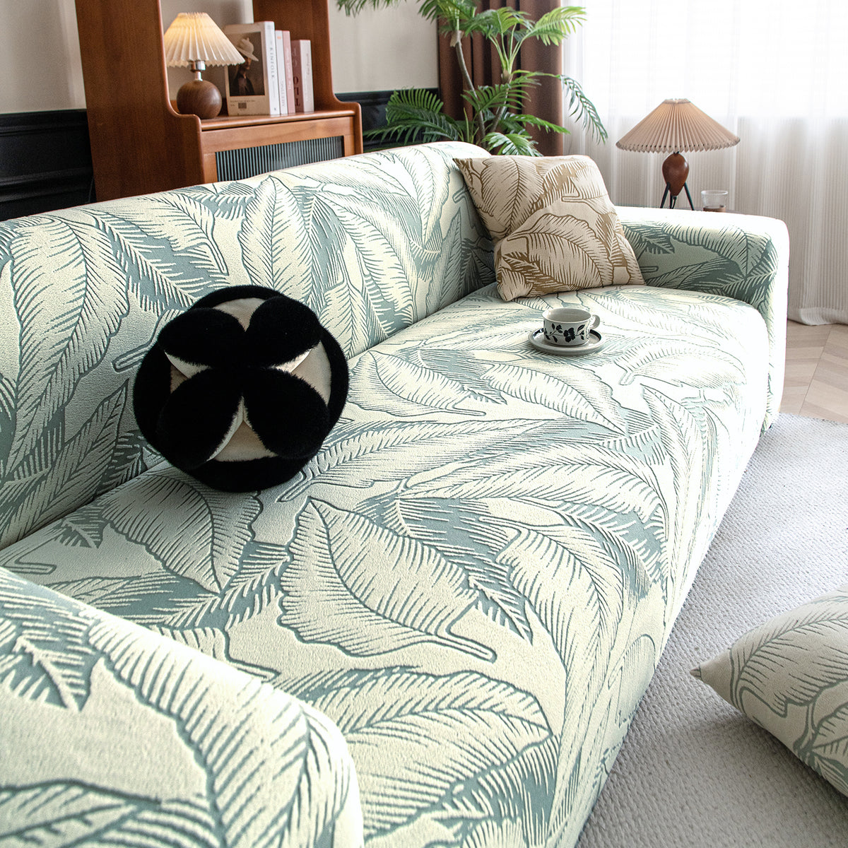 Buy Dual Tone Knitting Jacquard Sofa Cover 1/2/3 Seater Fully Covered - Creamish Pale Green