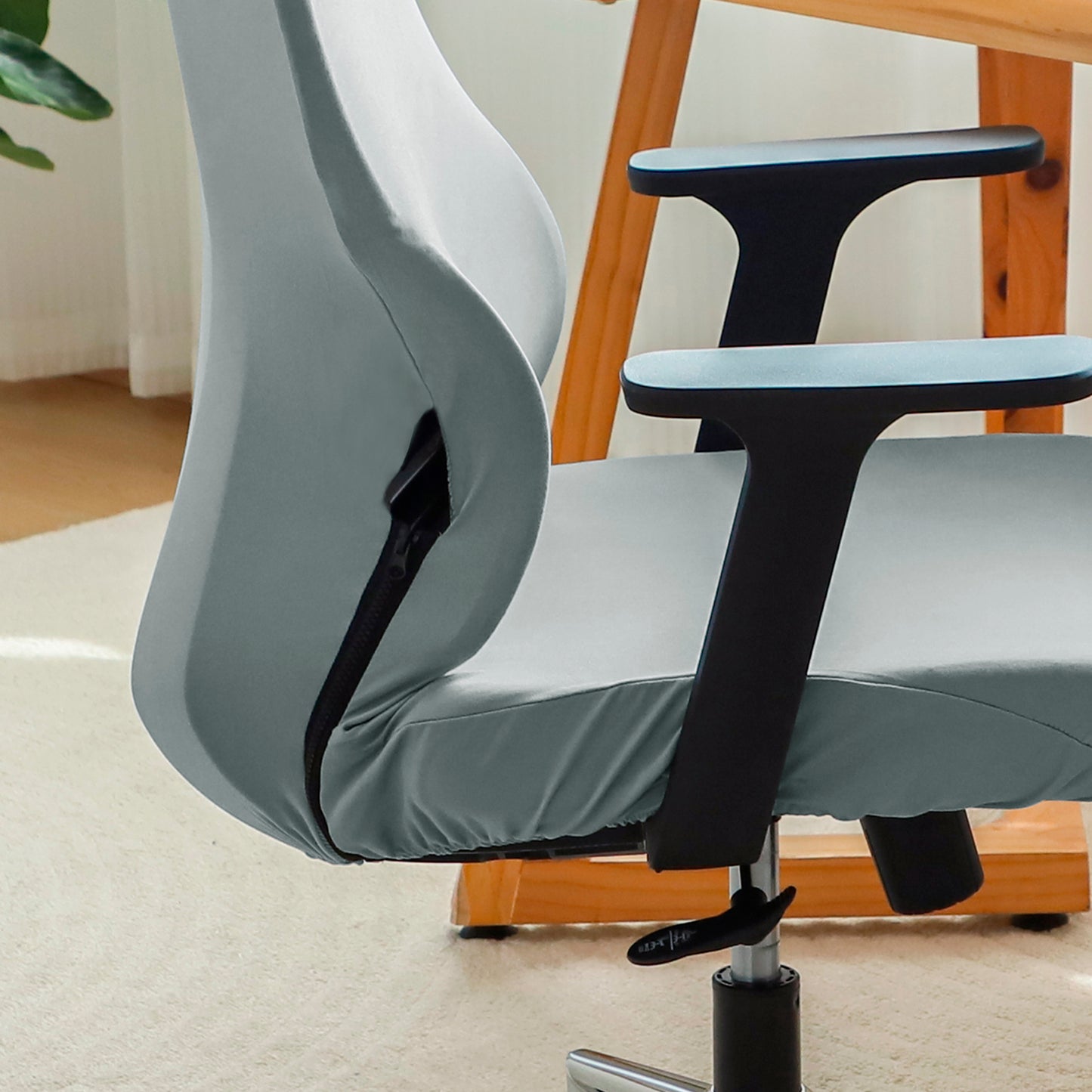 Office Chair Cover with Headrest (High-Back) – 140 GSM Stretch Fabric – Washable, Anti-Slip Fit for Ergonomic Mesh Office Chairs, Smokey Grey