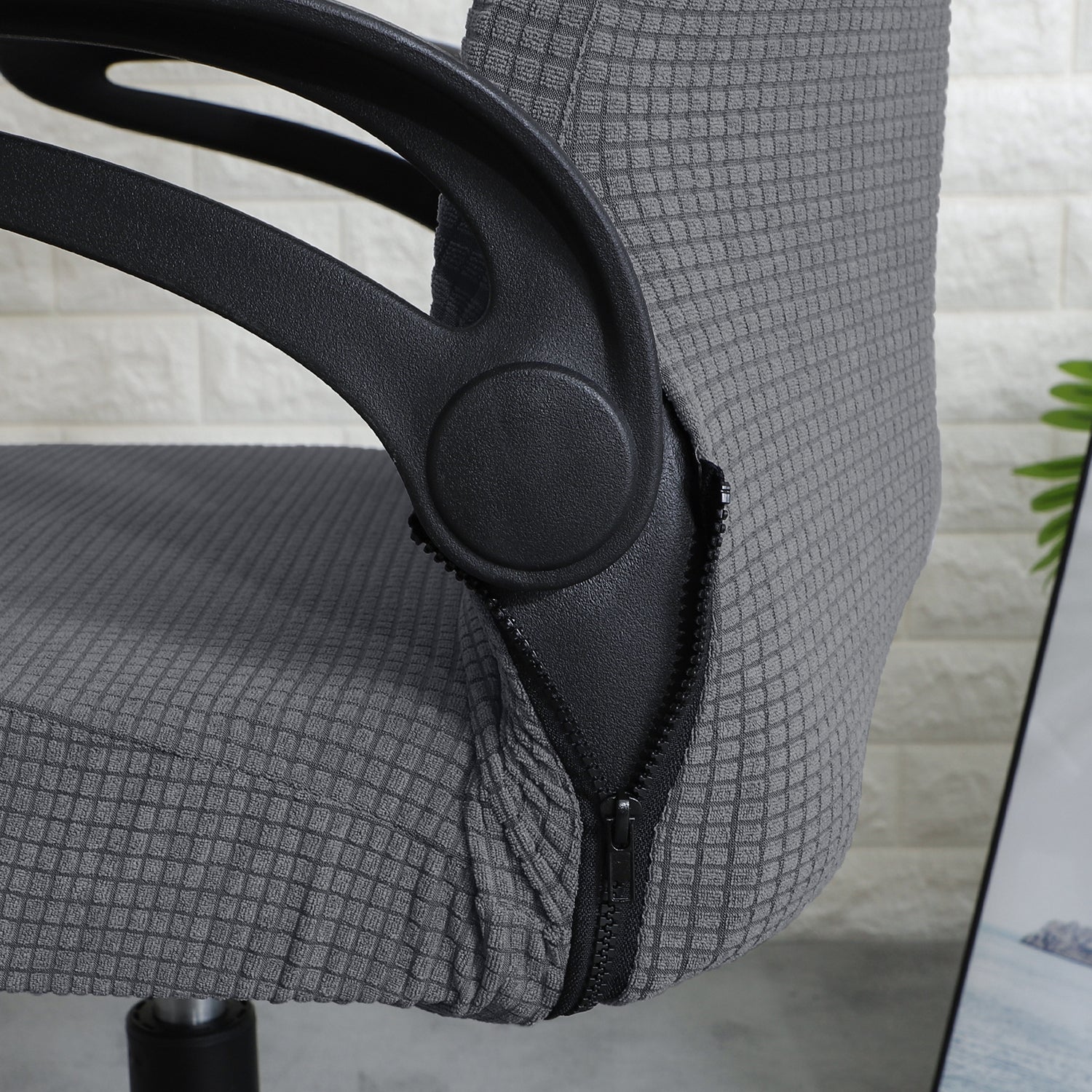 Stretchable Jacquard Office Boss Chair Seat Cover with Headrest Cover for Computer Desk Chair, Dark Grey