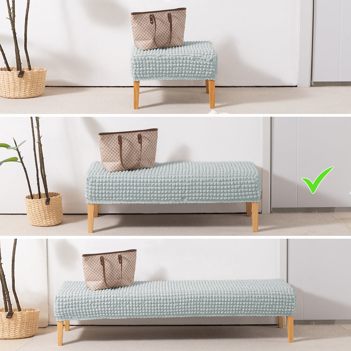 Aria Nova 280 GSM Stretchable Bubble Dining Bench Cover, Light Grey