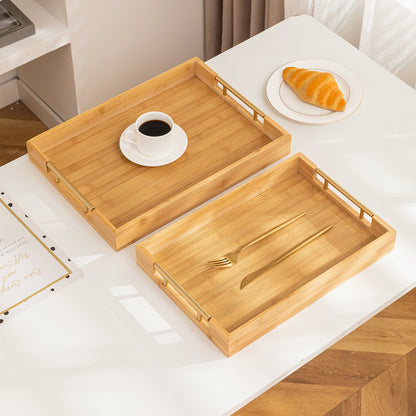 Bamboo Set of 2/3 Serving Tray Set with Gold Handles – Elegant Wooden Trays for Kitchen