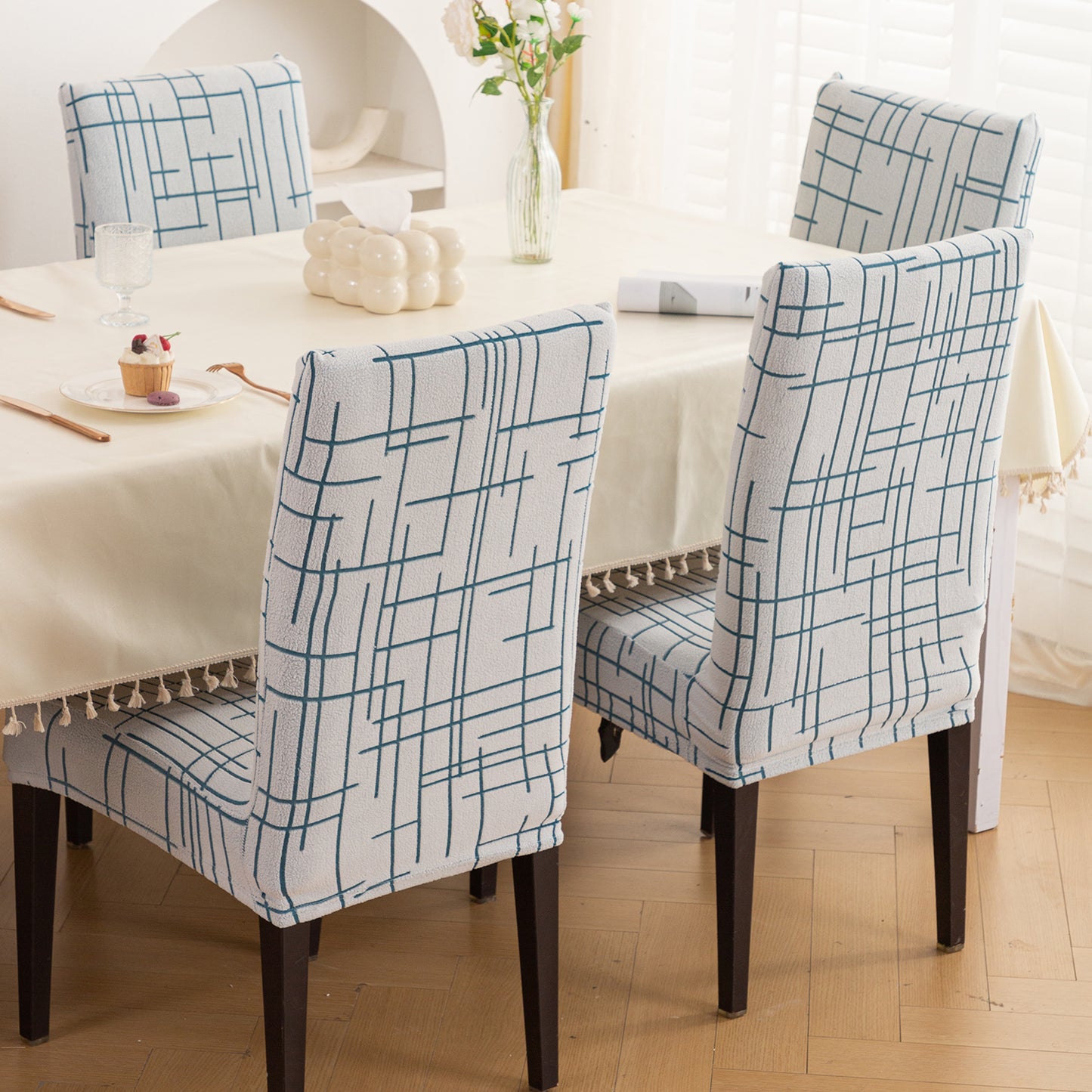 'Crossline Series' 180 GSM Jacquard Chair Cover Set 1/2/4/6, Teal Blue
