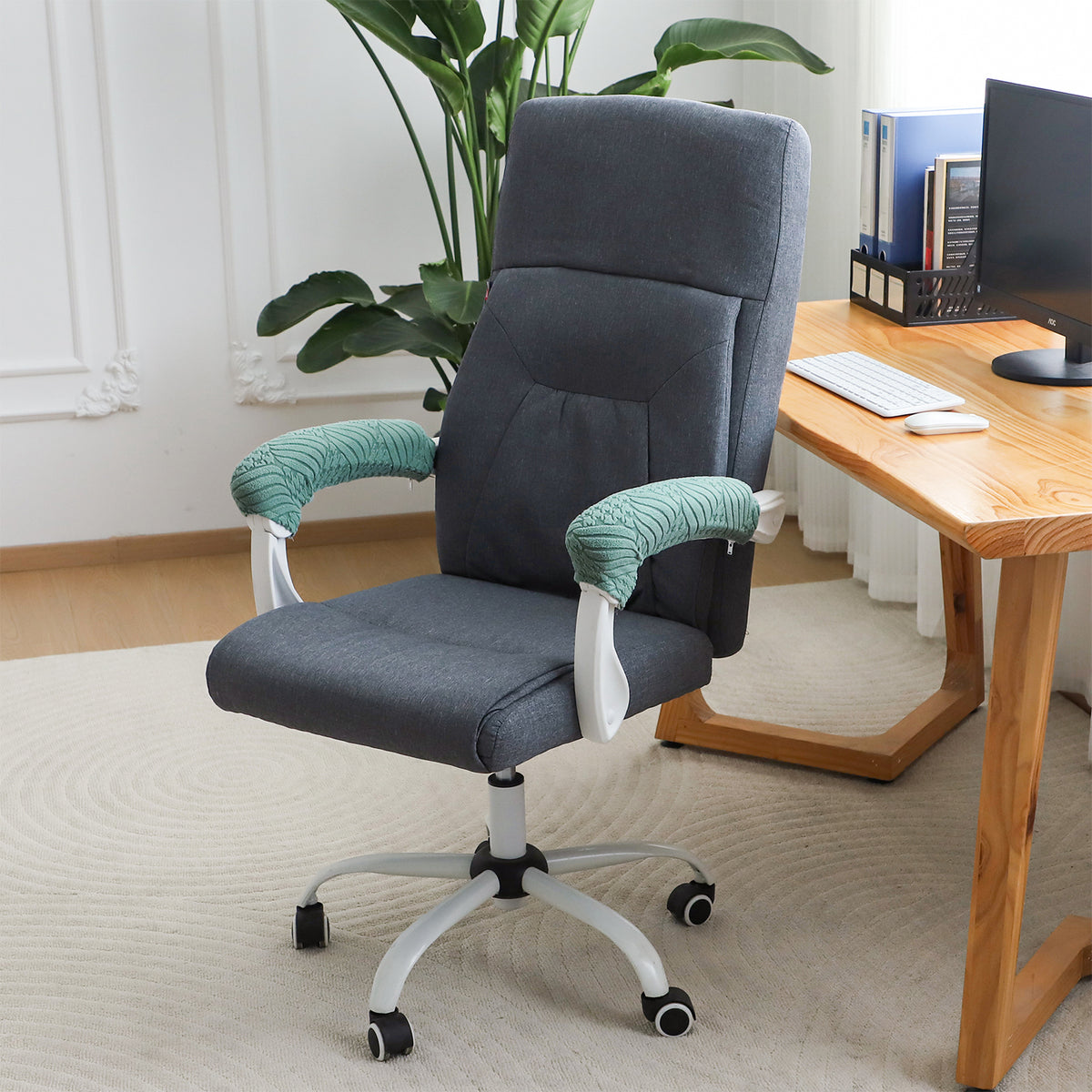 170gsm Jacquard Office Chair Arm Rest Cover (Zipper Style), 1 Pair, Green