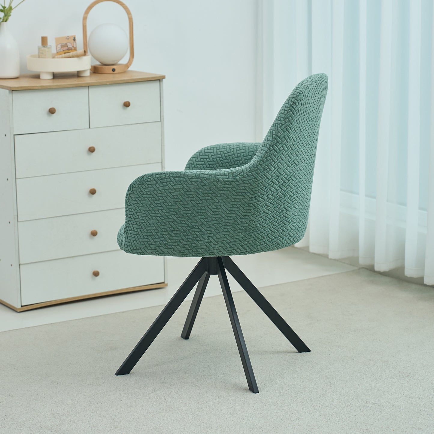 Premium Jacquard Fully Covered Cover for Swivel Dining Chair with Arms, Continental Green