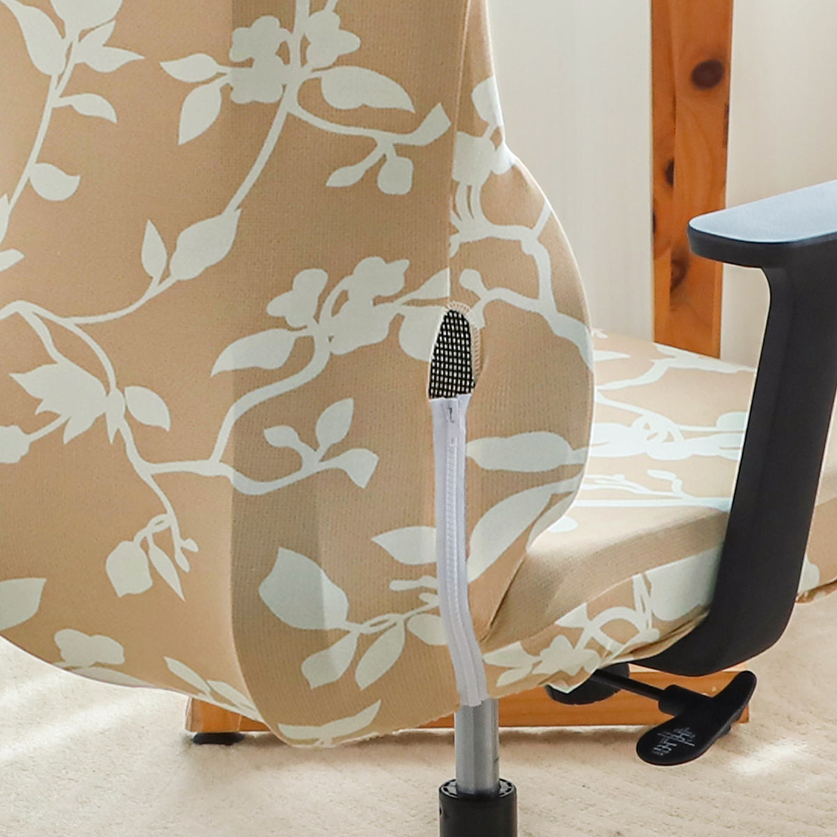 Printed Office Chair Cover with Headrest (High-Back) – 140 GSM Stretch Fabric – Washable, Anti-Slip Fit for Ergonomic Mesh Office Chairs,Buff Brown Sillehoute Floral