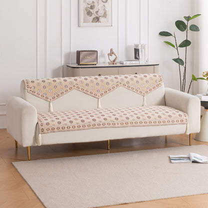 Heritage Weave Premium Jacquard Sofa Cover Set with Tassels - Sandy Beige