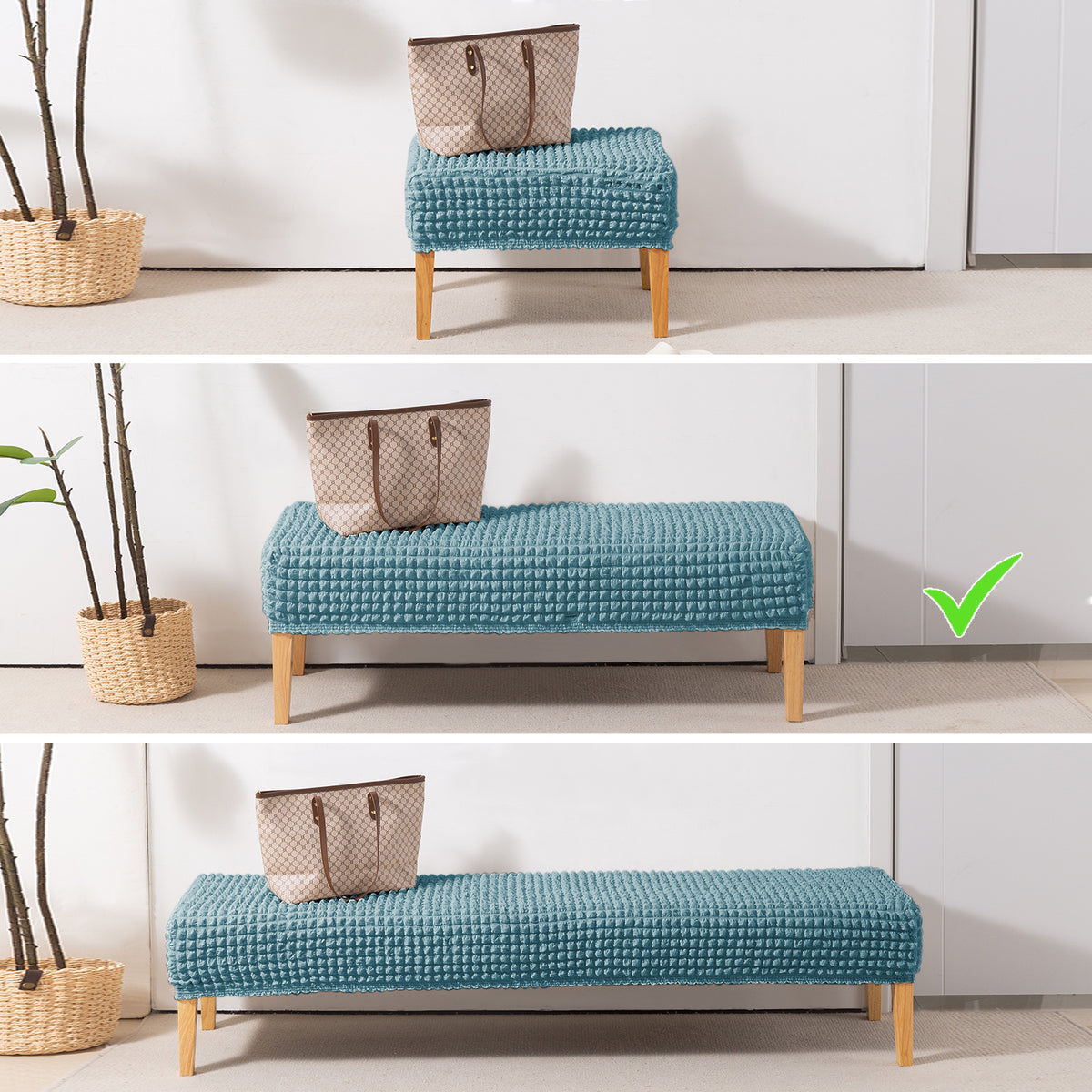 Aria Nova 280 GSM Stretchable Bubble Dining Bench Cover, Tropical Teal