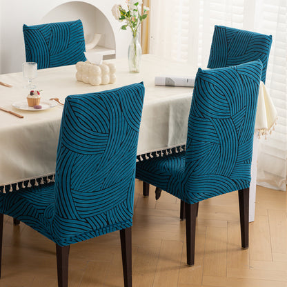 WaveLine Series 180 GSM Jacquard Chair Cover Set of 1/2/4/6, Teal Green