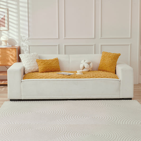 'Italian Caelora' Luxury Jacquard Plush Sofa Cover Mat and Anti-Slip Armrest Covers - Honey Yellow